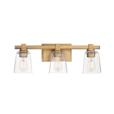 Maxim Lighting Cubos Vanity Light in Natural Aged Brass, featuring durable steel and glass materials for a stylish bathroom.