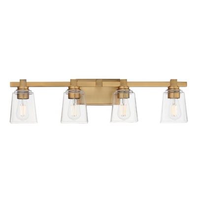 Maxim Lighting Cubos Vanity Light in Natural Aged Brass, featuring durable steel and glass for a modern bathroom look.