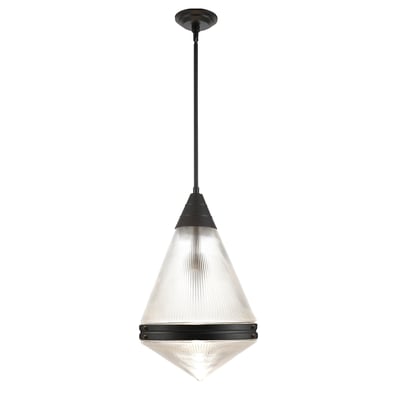 Maxim Lighting Hargreaves Pendant in Black finish, featuring a sleek Steel frame and clear Glass shade, hanging elegantly from the ceiling.