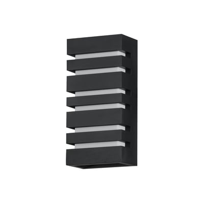 Maxim Lighting Keyes Outdoor Wall Sconce in Black finish with Aluminum frame and Acrylic shade, mounted on a wall, emitting soft ambient light.