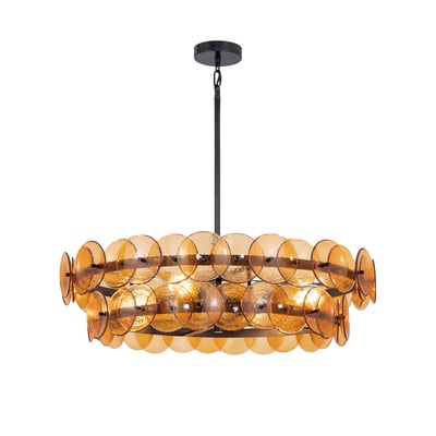 Maxim Lighting Loren Chandelier with a Gunmetal finish, featuring elegant recycled glass accents and a sleek steel frame.