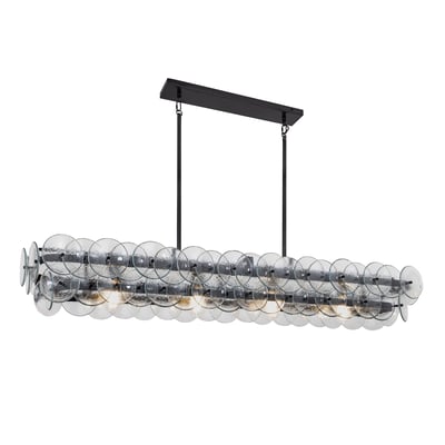 Maxim Lighting Loren Linear Chandelier with a Gunmetal finish, featuring a sleek design with Recycled Glass and Steel elements.