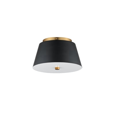Maxim Lighting Miles Flush Mount in Black with Natural Aged Brass finish, featuring a sleek steel frame and acrylic diffuser for a modern look.