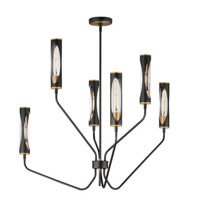 Maxim Lighting Regent Chandelier in Black with Antique Brass finish, featuring a steel frame and glass accents, elegantly hanging from the ceiling.