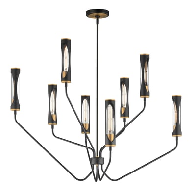 Maxim Lighting Regent Chandelier in Black with Antique Brass finish, featuring a steel frame and glass accents, elegantly hanging from the ceiling.