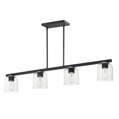 Maxim Lighting Scoop Linear Pendant in Black finish, featuring a sleek steel frame with glass shades, elegantly suspended for modern illumination.