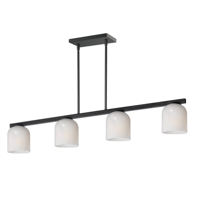 Maxim Lighting Scoop Linear Pendant in Black finish, featuring a sleek, elongated steel frame with glass accents, suspended elegantly for modern illumination.