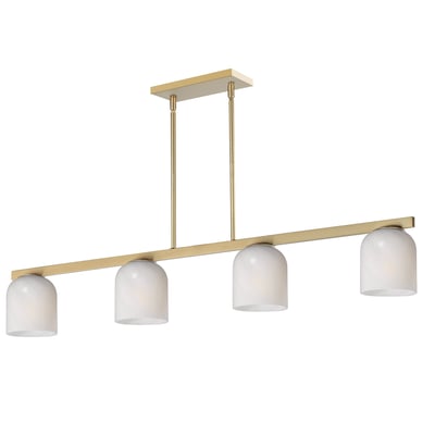 Maxim Lighting Scoop Linear Pendant in Natural Aged Brass finish, featuring a sleek design with steel and glass elements, elegantly hanging in a modern space.