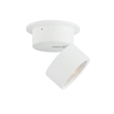 Maxim Lighting Swinger Adjustable LED Flush Mount in white finish, featuring a sleek aluminum and glass design with adjustable angles for versatile lighting.