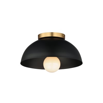 Maxim Lighting Thelonious Flush Mount in Black with Natural Aged Brass finish, crafted from steel, featuring a sleek, modern design.