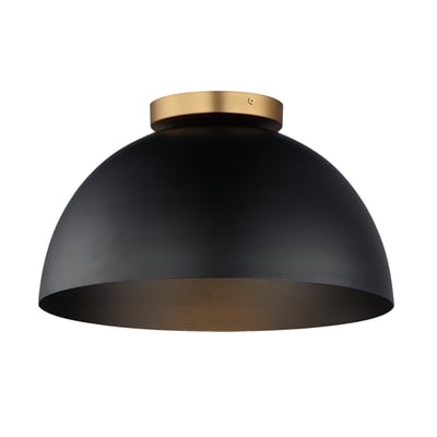 Maxim Lighting Thelonious Flush Mount in Black with Natural Aged Brass finish, crafted from Steel, featuring a modern, sleek design.