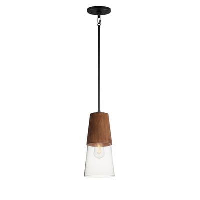Maxim Lighting Carpenter Pendant in Walnut with Black finish, featuring steel, glass, and wood materials for a stylish look.
