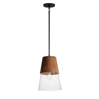 Maxim Lighting Carpenter Pendant in Walnut with Black finish, featuring steel, glass, and wood materials for a stylish look.
