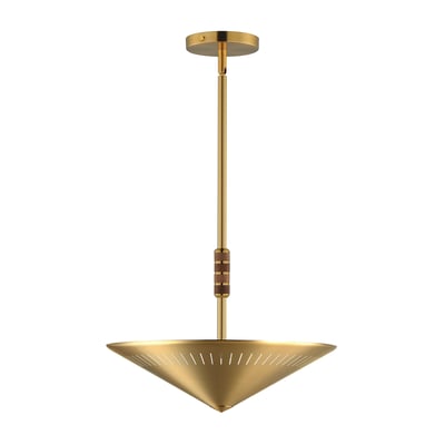 Maxim Lighting Helsinki Pendant in Natural Aged Brass finish, featuring a sleek design with a Steel and Wood structure, elegantly hanging from the ceiling.