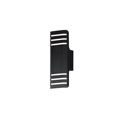 Maxim Lighting Lightray Outdoor Wall Sconce in Black Aluminum finish, features a sleek, cylindrical design, mounted on a modern exterior wall.