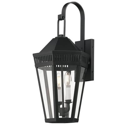 Maxim Lighting Oxford Outdoor Wall Sconce in black finish, featuring a sleek steel and glass design, elegantly mounted on an exterior wall.