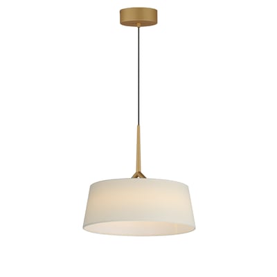 Maxim Lighting Paramount Pendant in Natural Aged Brass finish, featuring a Steel frame and Linen shade, elegantly hanging in a modern interior setting.