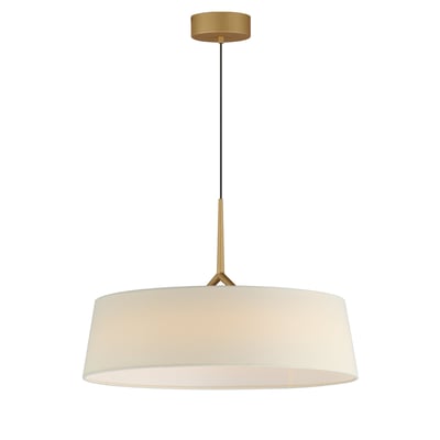 Maxim Lighting Paramount Pendant in Natural Aged Brass finish with a Steel frame and Linen shade, elegantly hanging in a modern interior setting.