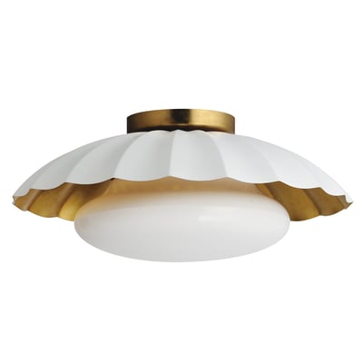 Maxim Lighting Primrose Flush Mount in Matte White with Gold Leaf finish, featuring a steel and glass design, elegantly illuminates the room.