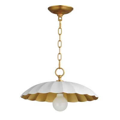 Maxim Lighting Primrose Pendant in Matte White with Gold Leaf finish, crafted from steel, elegantly hanging with a modern design.