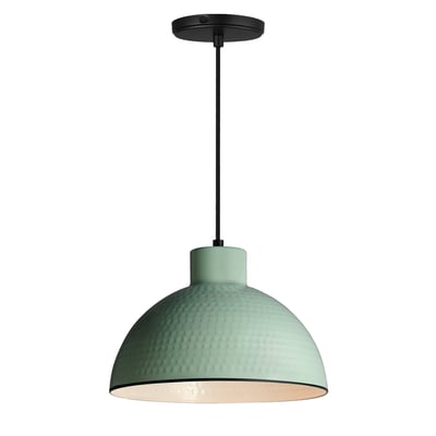 Maxim Lighting Rockport Pendant in Sage Green finish, made of Steel, hanging from a ceiling, illuminating a modern interior space.