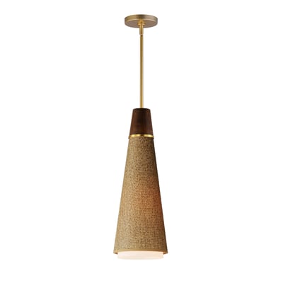 Maxim Lighting Sumatra Pendant in Natural Aged Brass finish, featuring a Steel frame with Glass and Grasscloth elements, hanging elegantly from the ceiling.