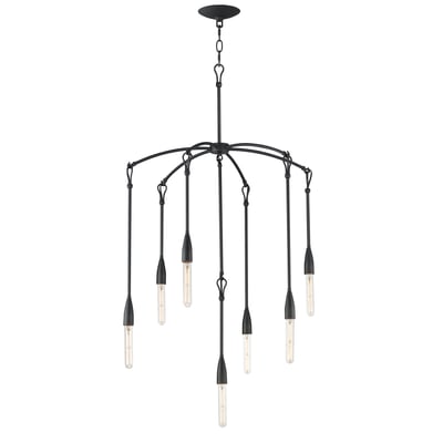 Maxim Lighting Pioneer Chandelier in Anthracite finish, featuring a sleek steel frame with multiple arms and exposed bulbs, casting a warm, modern glow.
