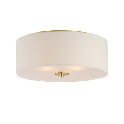 Maxim Lighting Bongo Flush Mount in Natural Aged Brass, featuring steel, linen, and glass for a stylish ceiling design.