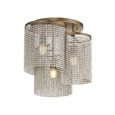Fontaine Flush Mount by Maxim Lighting featuring a Steel frame in Golden Silver finish with cascading Wood Beads for an elegant touch.