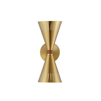 Maxim Lighting Helsinki 2-Light Wall Sconce in Natural Aged Brass finish, featuring a sleek design with Steel and Wood elements.
