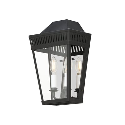 Maxim Lighting Oxford Outdoor 2-Light Wall Sconce in black finish, featuring a sleek steel frame with clear glass panels, illuminating an outdoor space.
