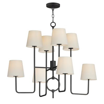 Maxim Lighting Paoli Tiered Chandelier in Charcoal Bronze finish, featuring a steel frame with linen shades, elegantly suspended in a tiered design.
