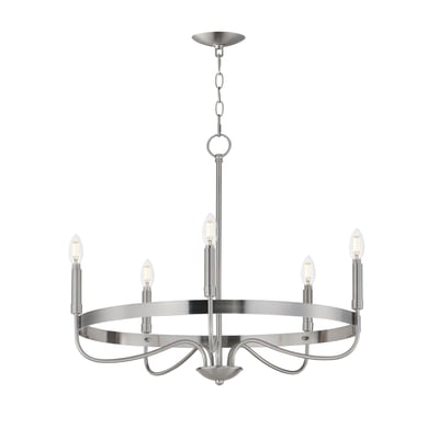 Frankie Chandelier by Maxim Lighting, featuring a modern design with a Satin Nickel finish and sleek steel construction, hanging elegantly from the ceiling.