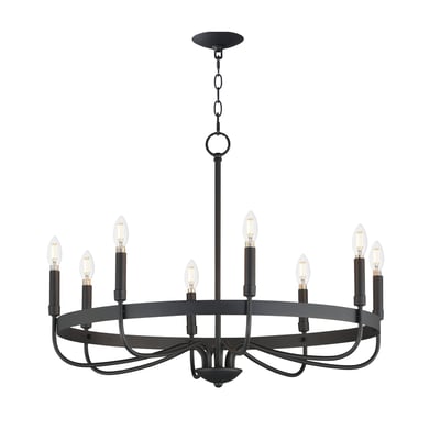 Maxim Lighting Frankie Chandelier in Black finish, featuring a sleek steel frame with multiple arms and exposed bulbs for a modern, elegant look.