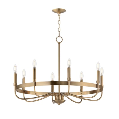 Maxim Lighting Frankie Chandelier in Heritage finish, featuring a sleek steel frame with elegant curves and multiple light fixtures.