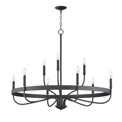 Frankie Chandelier by Maxim Lighting, featuring a sleek steel frame with a black finish, elegantly suspends multiple lights in a modern design.