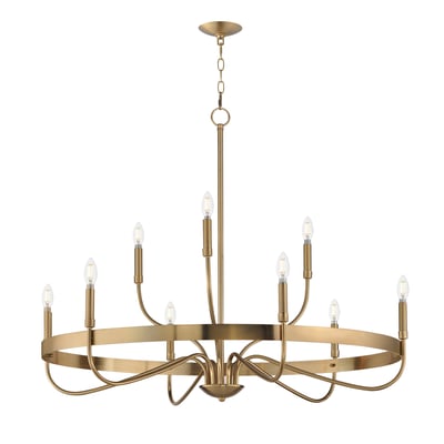 Frankie Chandelier by Maxim Lighting in Heritage finish, featuring a sleek steel design with multiple arms and bulb holders for a modern, elegant look.