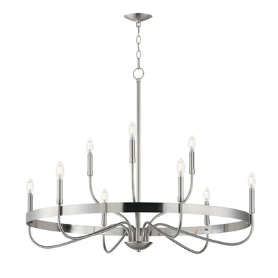 Frankie Chandelier by Maxim Lighting, featuring a sleek, modern design in satin nickel finish with steel construction and elegant, curved arms.