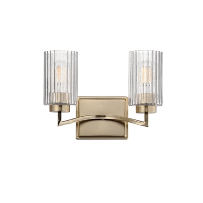 Maxim Lighting Rigata Bath Vanity in Satin Champagne finish, featuring a sleek steel frame and frosted glass shades, elegantly illuminating a modern bathroom.
