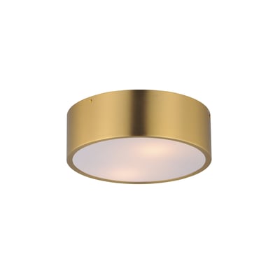 Maxim Lighting Tommy Surface Mount in Satin Brass finish, featuring a sleek, modern design with a steel frame and a round, frosted glass shade.