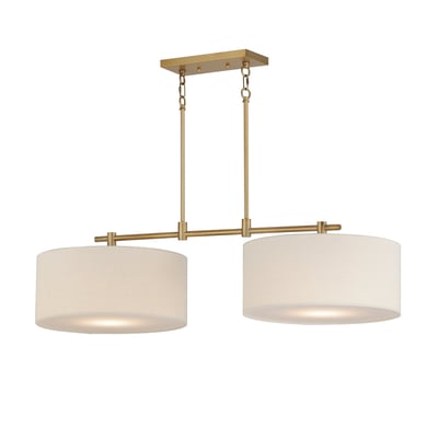 Maxim Lighting Bongo Linear Suspension in Natural Aged Brass, featuring steel, linen, and acrylic materials for a modern look.