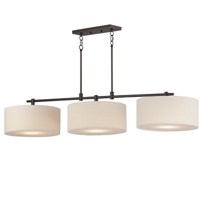 Maxim Lighting Bongo Linear Suspension in Oil Rubbed Bronze, featuring steel, linen, and acrylic materials for modern elegance.