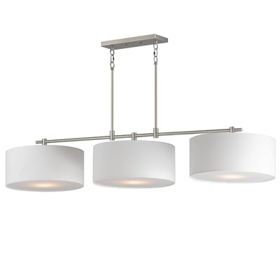 Maxim Lighting Bongo Linear Suspension in Satin Nickel, featuring steel, linen, and acrylic materials for modern decor.