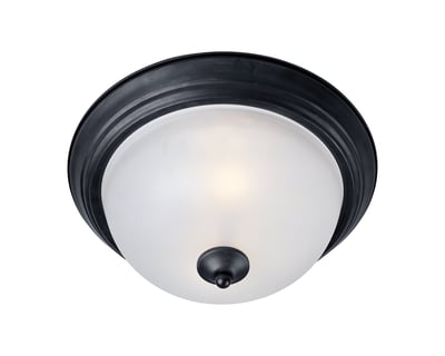 Maxim Lighting Essentials 584x Flush Mount features a sleek, modern design with a black steel finish and a glass shade, providing elegant illumination.
