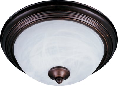 Maxim Lighting Essentials 584x Flush Mount in Oil Rubbed Bronze finish, featuring a sleek steel frame and a smooth glass shade for a modern look.