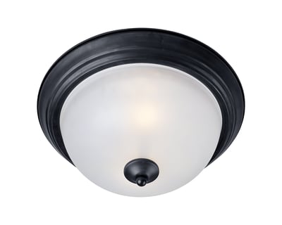Maxim Lighting Essentials 584x Flush Mount featuring a sleek black steel frame with a frosted glass shade, providing a modern and elegant ceiling light.
