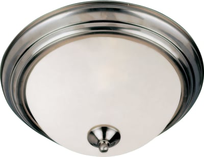 Maxim Lighting Essentials 584x Flush Mount in Satin Nickel finish with a sleek, modern design featuring a round glass shade and steel construction.