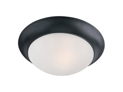 Maxim Lighting Essentials 585x Flush Mount with a sleek black finish, featuring a round steel frame and a frosted glass diffuser.