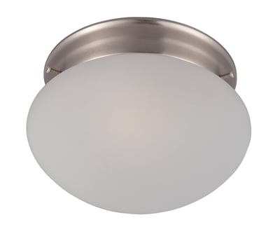 Maxim Lighting Essentials 588x Flush Mount with a sleek Satin Nickel finish, featuring a smooth Glass shade and durable Steel construction.