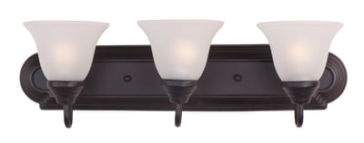 Maxim Lighting Essentials Bell Bathroom Vanity Light in Oil Rubbed Bronze finish, featuring a steel frame with bell-shaped glass shades.